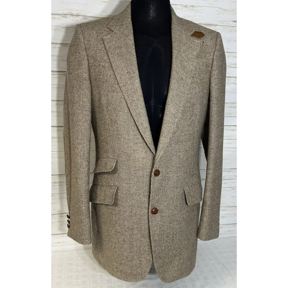 Vtg. John Weitz Palm Beach Harris Tweed Sport Coat Sz 40L Wool Blazer Union Made